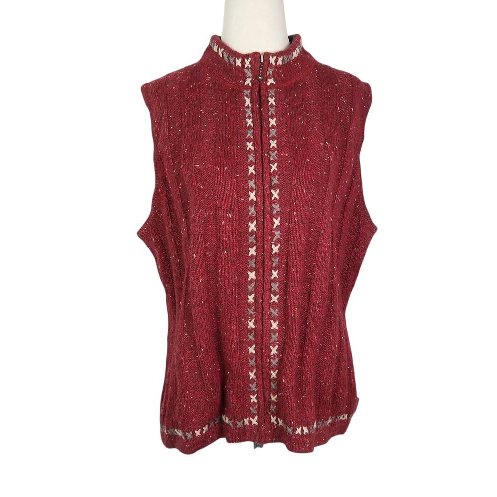 Woolrich Burgundy Red Speckled Wool Blend Zip Front Sweater Vest L